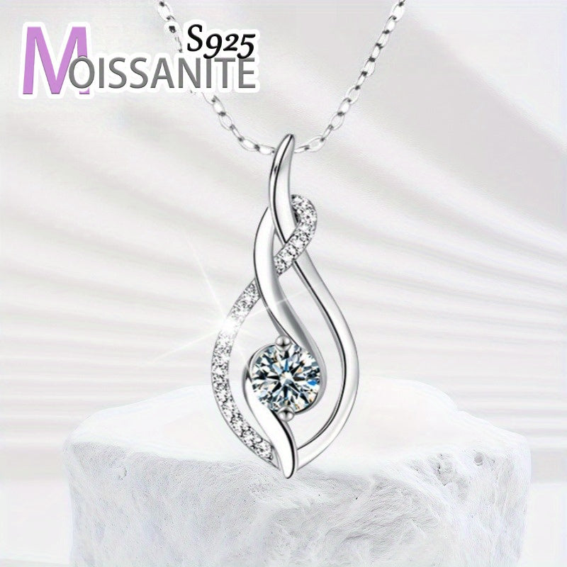 S925 silvery 0.5 carat four-claw round Moissanite classic fashion elegant versatile high-quality Women's pendant necklace clavicle chain, suitable for daily wear and wedding wear, suitable for Valentine's Day and New Year gif