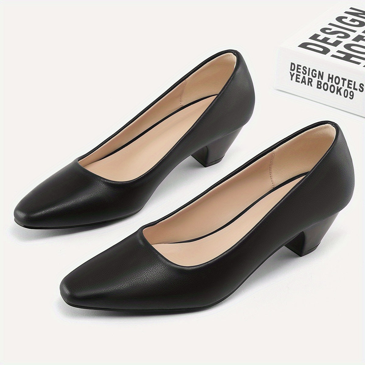 Women's Low Heel Mary Jane Slip-On Pumps - Round Closed Toe Wedding & Party Shoes, PU Upper & PVC Sole, All-Season Comfortable Dress Footwear for Prom, Dance Floors, Daily Wear - Easy-Clean & Stable (Hand/Dry Cleanable)