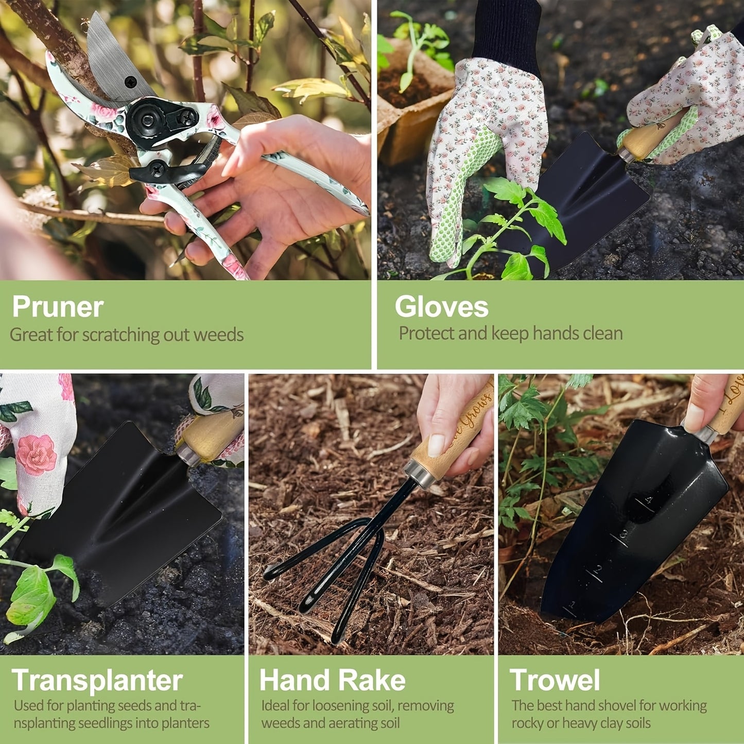 Bonus Mom Gifts: All-Season Gardening Set with Durable Metal Tools & Organizer Tote - Floral Gardening Tools Suitable for Women, Plant Lover Birthday/Christmas Present from Bonus Daughter, Gardening Enthusiast Gift