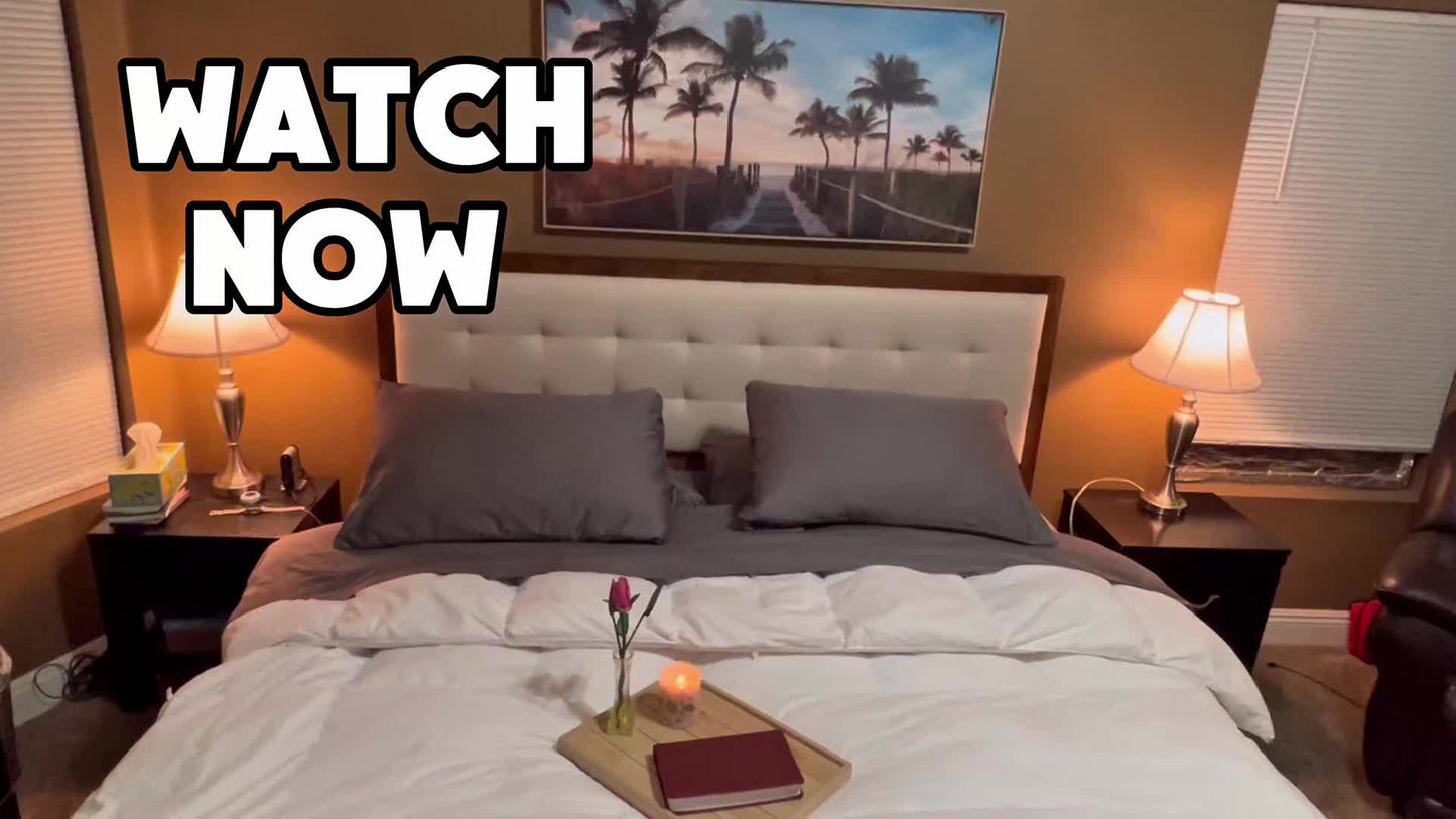 ALBOTT Wooden Bed Frame, High Upholstered Tufted Headboard, Sturdy Wood Platform, No Box Spring Required
