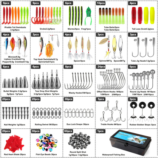 292pcs Heavy-Duty Fishing Lures Tackle Box with Hooks & Spinnerbaits Suitable for Saltwater/Freshwater Fishing Gear, Bass Trout Tackle Kit, Topwater Lures for Men Gifts, Hooks, Spinnerbaits for Fishing Accessories (No Revisio