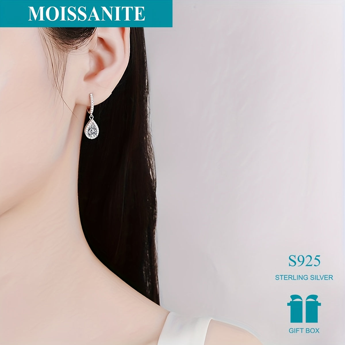 925 Silver 1-Carat*2pcs Moissanite Earrings, Women'S Moissanite Jewelry, Silvery Earrings, High-Quality Elegant Sensual Women'S Dangle Earrings, For Vacations Parties Gifts, Thoughtful Present For Friends Loved Ones Christmas