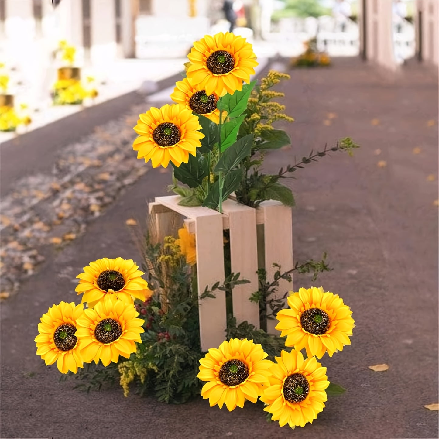 6pcs 24.4" Large Sunflowers Artificial Flowers 8" Full Bloom Long Stem Artificial Sunflower Tall Sun Flowers Giant Sunflowers with Stem Fake Sunflower Floral Arrangement for Outdoor Indoor Home Vase Table Wedding Party Garden