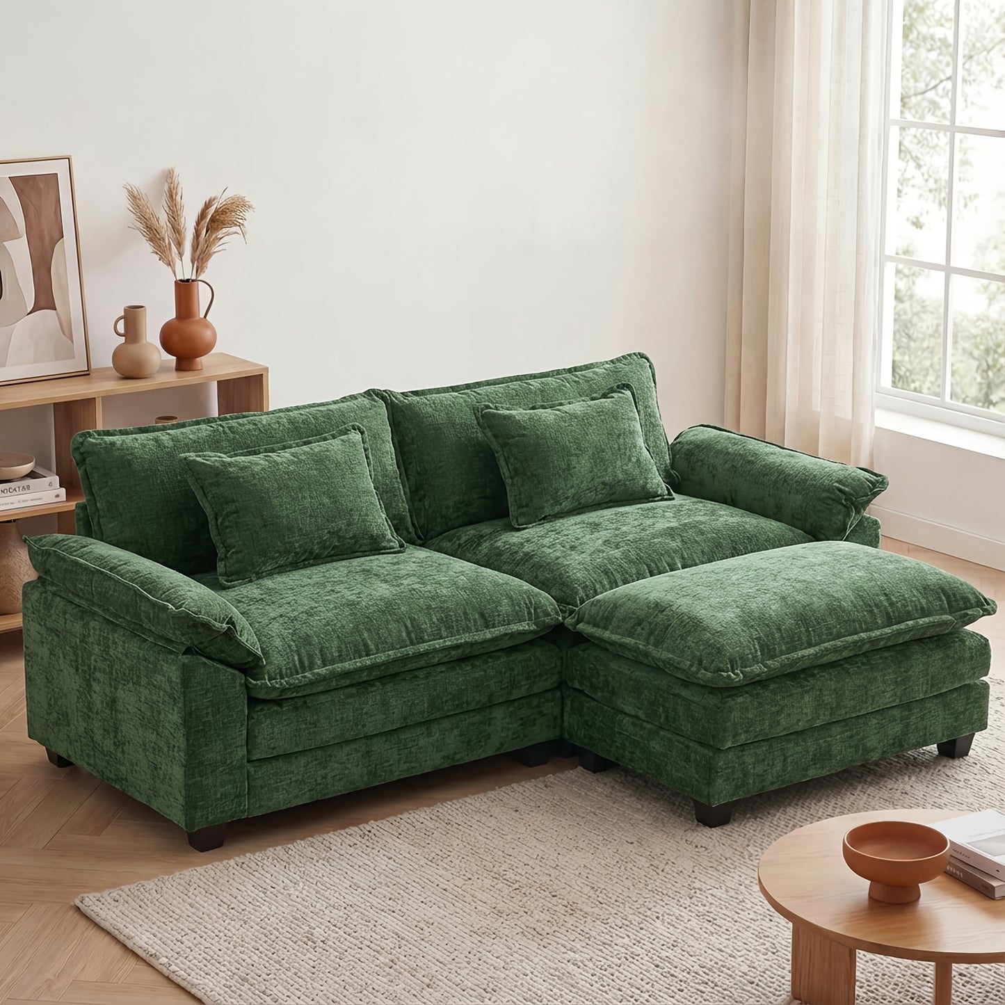 86'' Sectional Sofa, Modular Loveseat Sofa with Ottoman, Chenille Cloud Couch, Upholstered Deep Seat Sofa for Living Room, Apartment