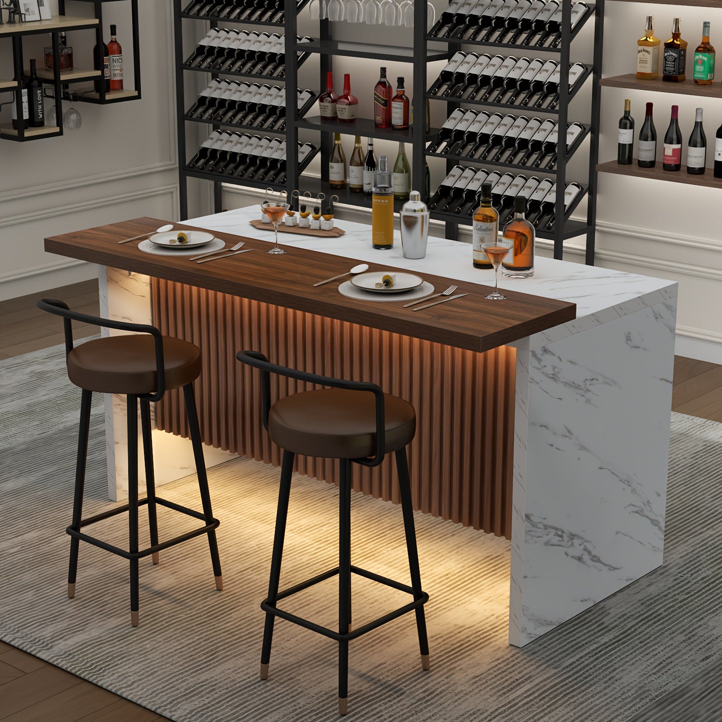 Spacious Faux Marble Dining Table Suitable for 4 to 6 Individuals, Measuring 63 Inches, Featuring a Contemporary Striped Marble Design with a Grill Pattern, Perfect for The Dining Or Living Area, And Easy to Assemble.