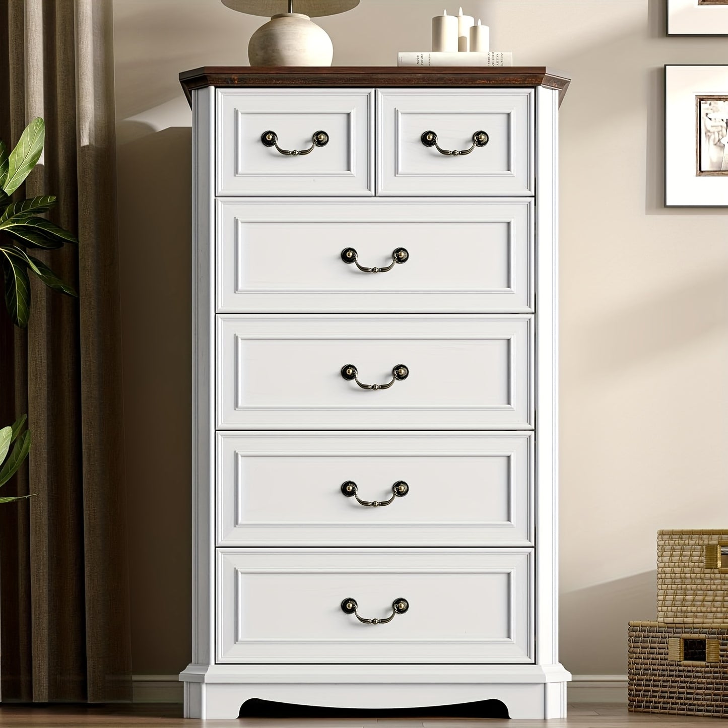 6-Drawer Vintage Dresser - Tall -Standing Chest of Drawers Suitable for Bedroom, Living Room, Hallway - & MDF, Space-Saving Vertical, Furniture Piece with Ample Organization Space