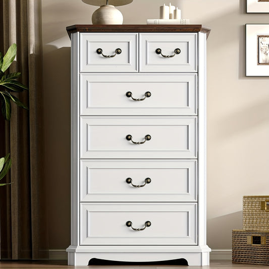 6-Drawer Vintage Dresser - Tall -Standing Chest of Drawers Suitable for Bedroom, Living Room, Hallway - & MDF, Space-Saving Vertical, Furniture Piece with Ample Organization Space