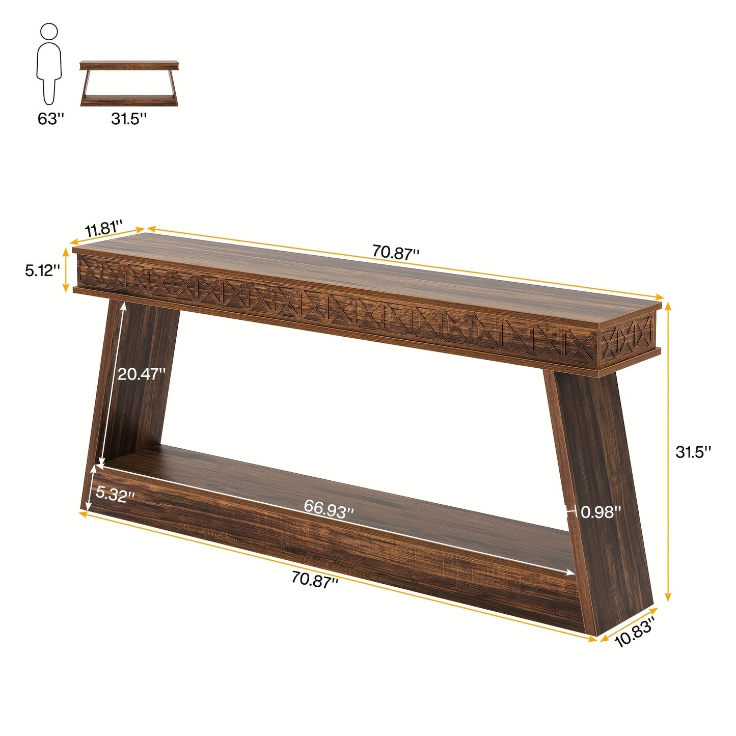 Entryway Console, Two-Level Table, Sofa Back Table, Durable And Reliable, Suitable for Living Room, Hallway, Foyer, Corridor, Office