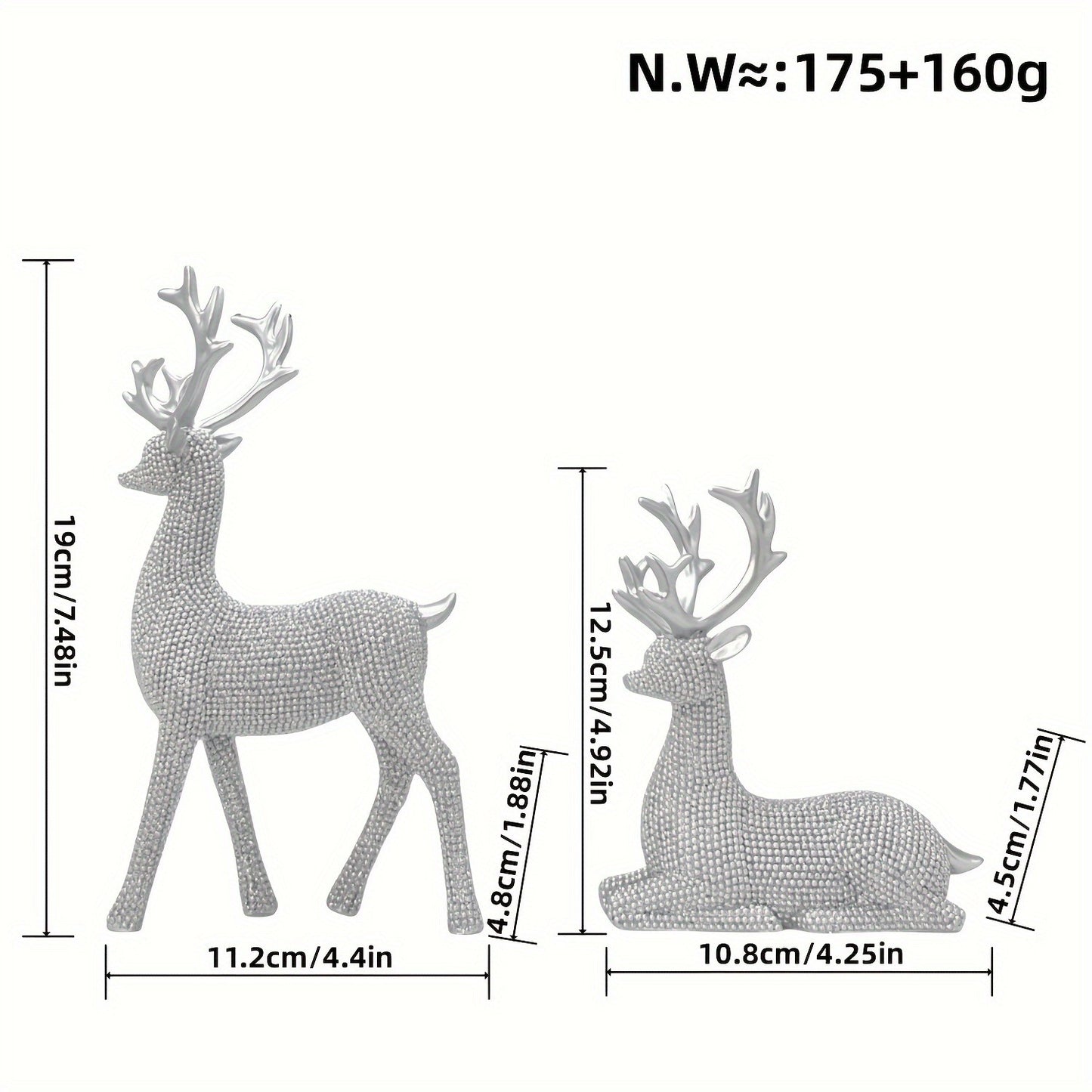 [2D Flat] Two Shiny Golden Bead Christmas Reindeer Decorations, Resin Festive Table Ornaments Suitable for Christmas, Valentine'S Day, New Year, Perfectly Suitable for Display Stands, Fireplace Tables And Gift Boxes. Christma