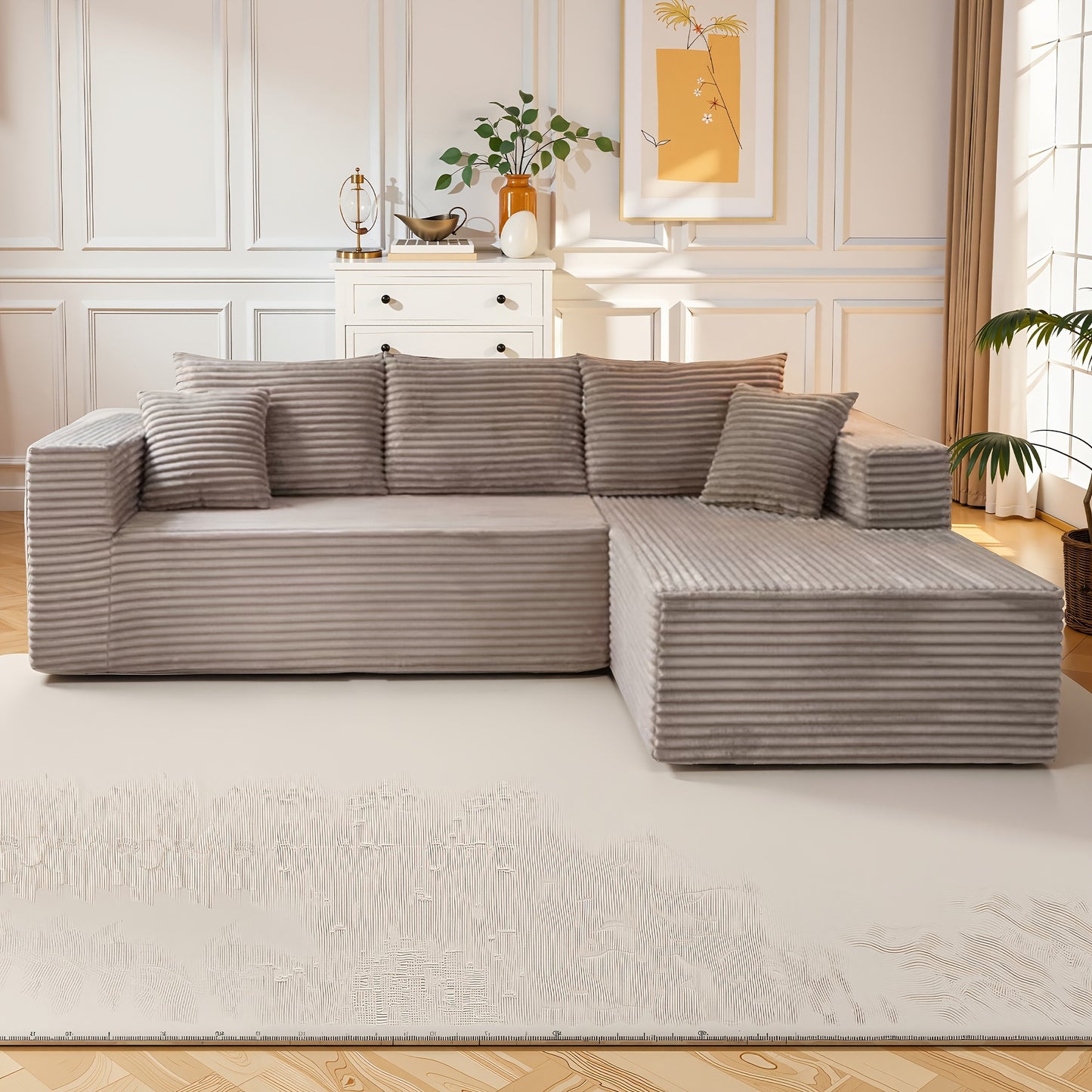 Large Sectional Cloud Couch. Modular Corduroy Sofa Bed With Deep Seat.U-Shaped Boneless Sofa Couches For LivingRoom & Apartment, Bedroom. No Assembly Required