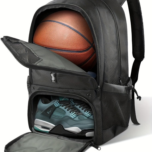 Large Basketball Backpack with Shoe & Ball Compartment - Heavy-Duty Sports Bag with Padded Back Panel, Shoe Storage Organizer & Ball Pocket for Basketball, Soccer, Volleyball Gear - Durable Athletic Backpack for Team Travel,
