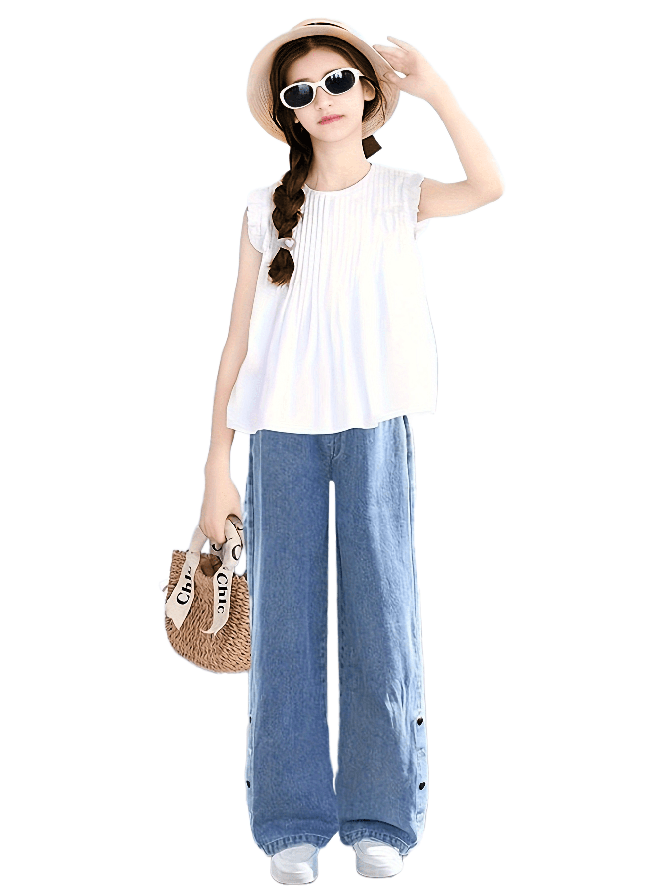 Trendy Straight-Leg Faux Denim for Big Boys And Girls; Latest Style Wide-Leg Trousers; Natural Faux Denim for Casual Wear in Spring And Summer