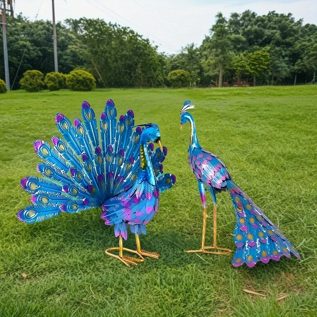 2pcs Of A Pair Of Male And Female Metal PeaRooster Outdoor Statues - PeaRooster Garden Decorative Courtyard Art, Suitable for Home, Garden, Terrace, Backyard, Porch Lawn Decoration, Wedding Anniversary Gift, Christmas Gifts