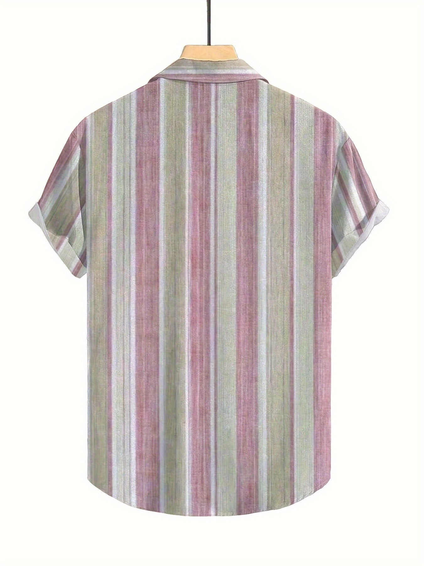 Men's Casual Short Sleeve Shirt with Full-Body Digital Print - Striped Design, Regular Fit, Button Front, All-Season Versatile Top for Casual Outings