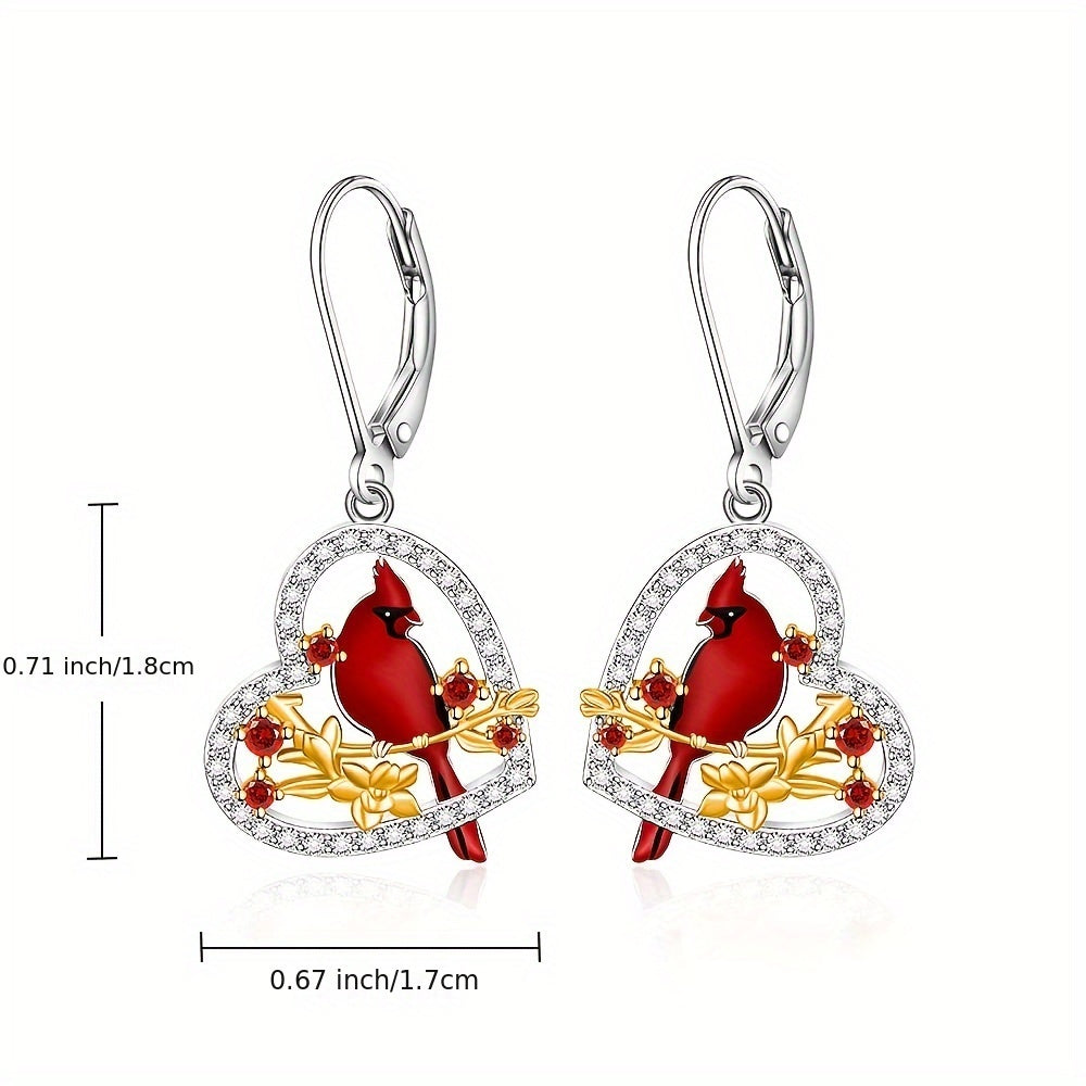 Red Bird Cardinal Earrings for Women, 925 Sterling Silver Cardinal Appears When an Angel Approaches Drop Earrings, Heart Shaped Cardinal Jewelry Memorial Gift, Best Choice for Christmas Gift