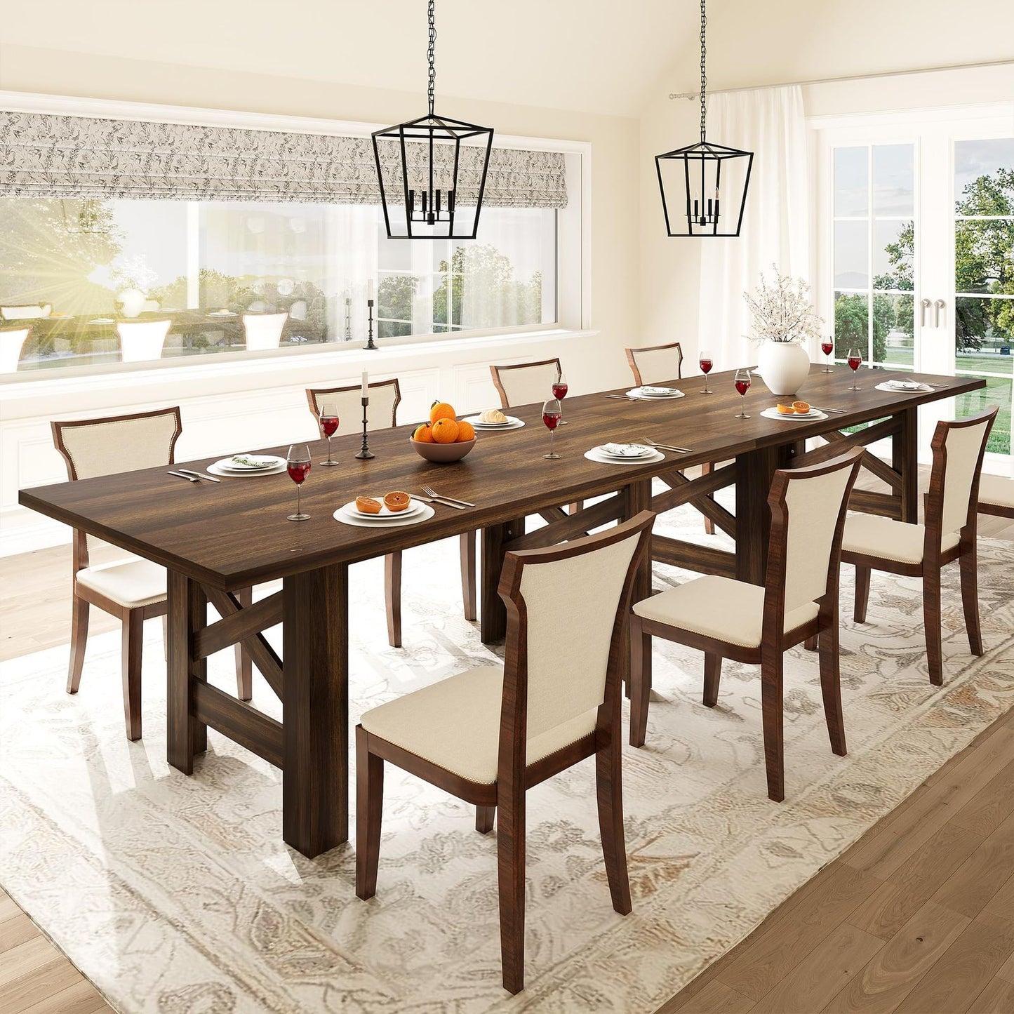 Wood Farmhouse Dining Table for 6-8 | Heavy Duty Large Kitchen Table, 70.87" Long Rectangular Dining Room Tables with Strong Legs, Thickness Tabletop, for Big Family, Dinette | Mediterranean Style, Mixed Color, Multifunctiona
