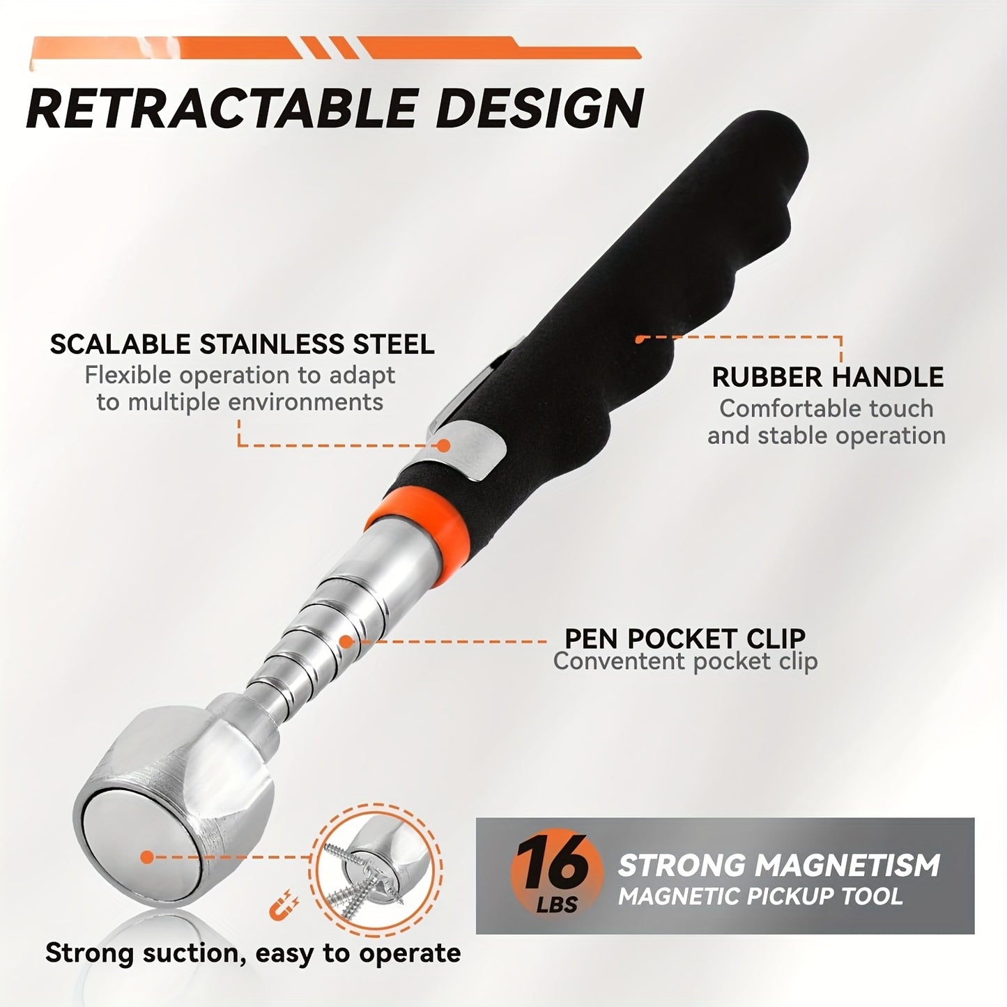 17" Heavy Duty Magnetic Sweeper with Telescoping Handle & Wheels - 8.8 lbs Pull Force, Ergonomic Grip, Compact Design for Home, Garage, Workshop - Durable Metal Construction, Magnetic Sweeper for Metal Debris, Garage Cleaning