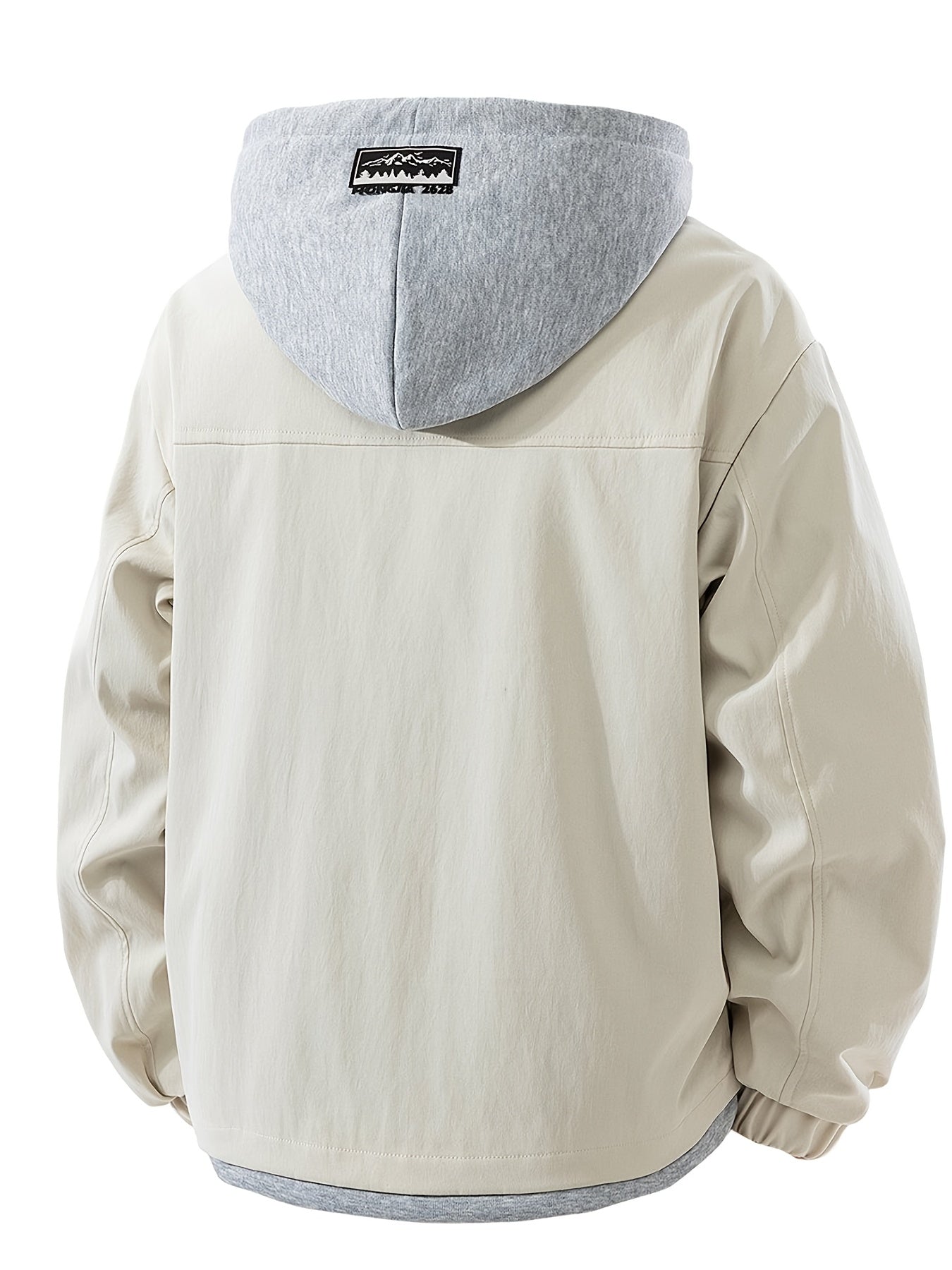 Men'S Urban Fashion: A Large, Color-Blocked Hooded Jacket Featuring Striking Text And a Faux Layering Style, Along with a Spring Crewneck Sweatshirt Designed to Look Like a Two-Piece, And a Casual Zip-Up, Plus Size