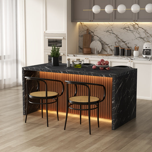 Spacious Faux Marble Dining Table Suitable for 4 to 6 Individuals, Measuring 63 Inches, Featuring a Contemporary Striped Marble Design with a Grill Pattern, Perfect for The Dining Or Living Area, And Easy to Assemble.