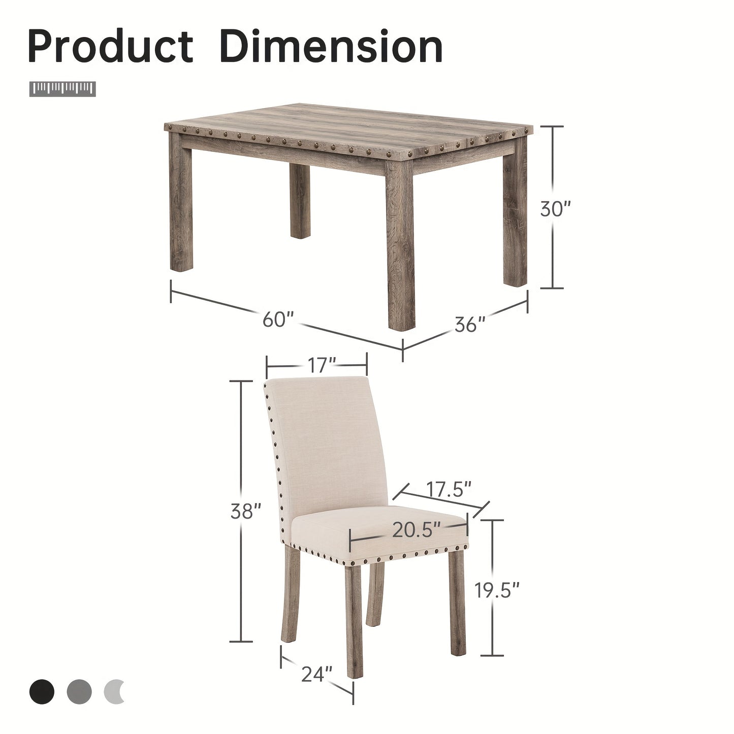 7/5pcs Rustic Modern Farmhouse Dining Table and Chair Set Suitable for Spacious Dining Rooms, Entertaining - Solid Wood & MDF Table with Sturdy Legs, Assembly, Wood Grain, Tableset for,, or Use