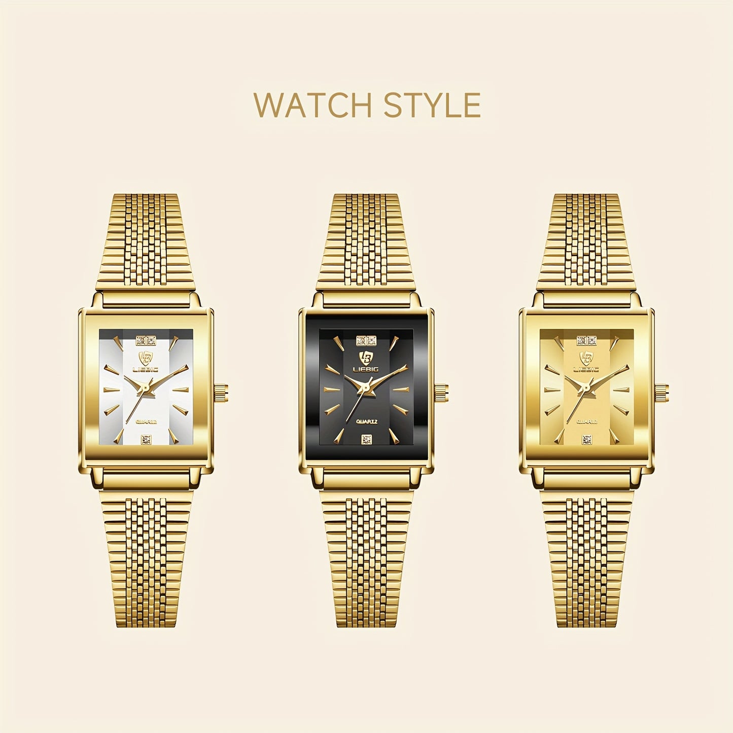 LIEBIG Luxury Women's Watch - Elegant Square Black Dial with Golden Markers, Adjustable Stainless Steel Band, Night Light & Quartz Movement, Perfect for Office & Special Occasions (Birthday/Anniversary Gift), Formal Accessory