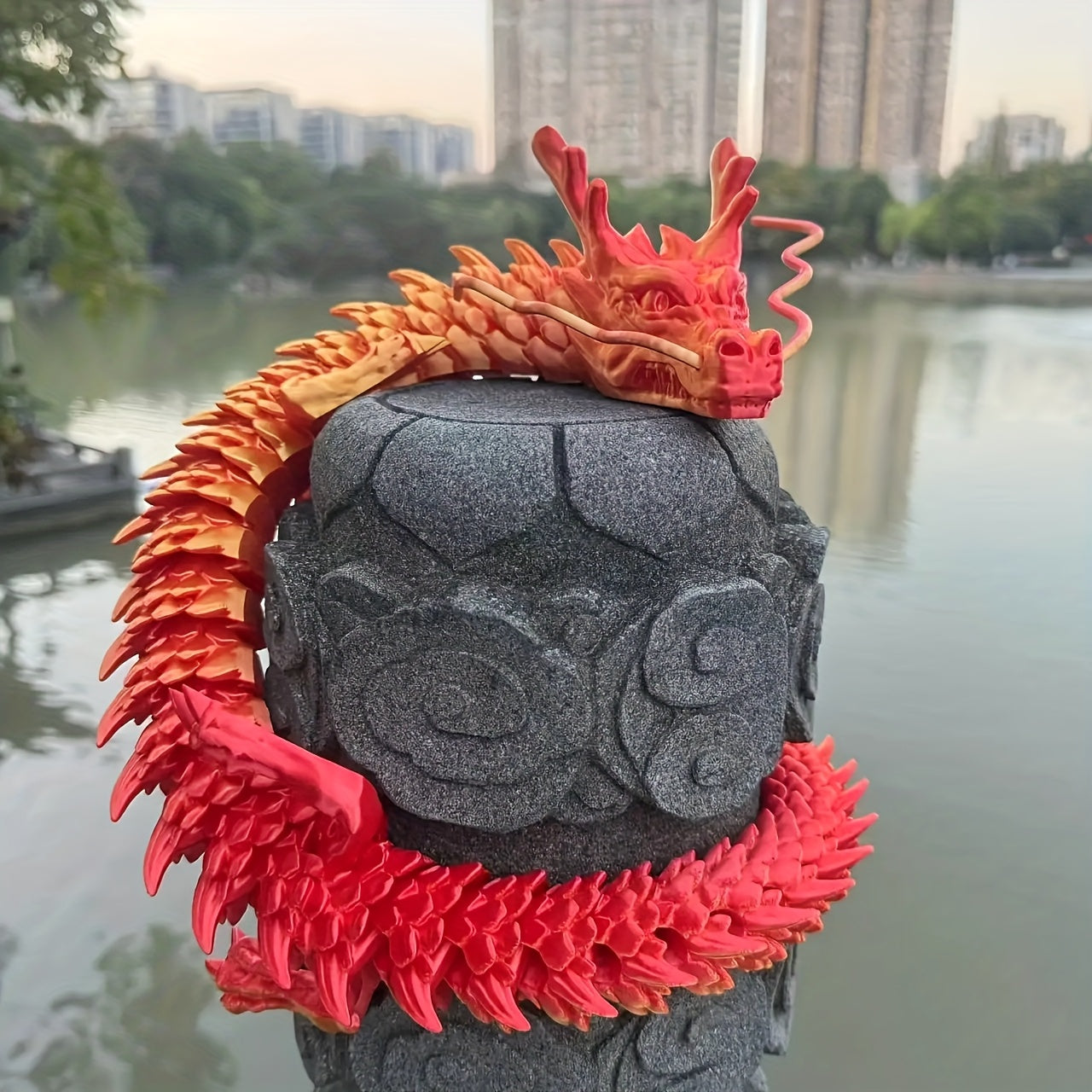 74-Inch Large 3D Printed Articulated Dragon Decoration - Vibrant Yellow & Scales with Pink Accent, Movable Joints, Durable Plastic Construction, Freestanding Poseable Floor Decor for Chinese New Year, Valentine'S Day, Home &