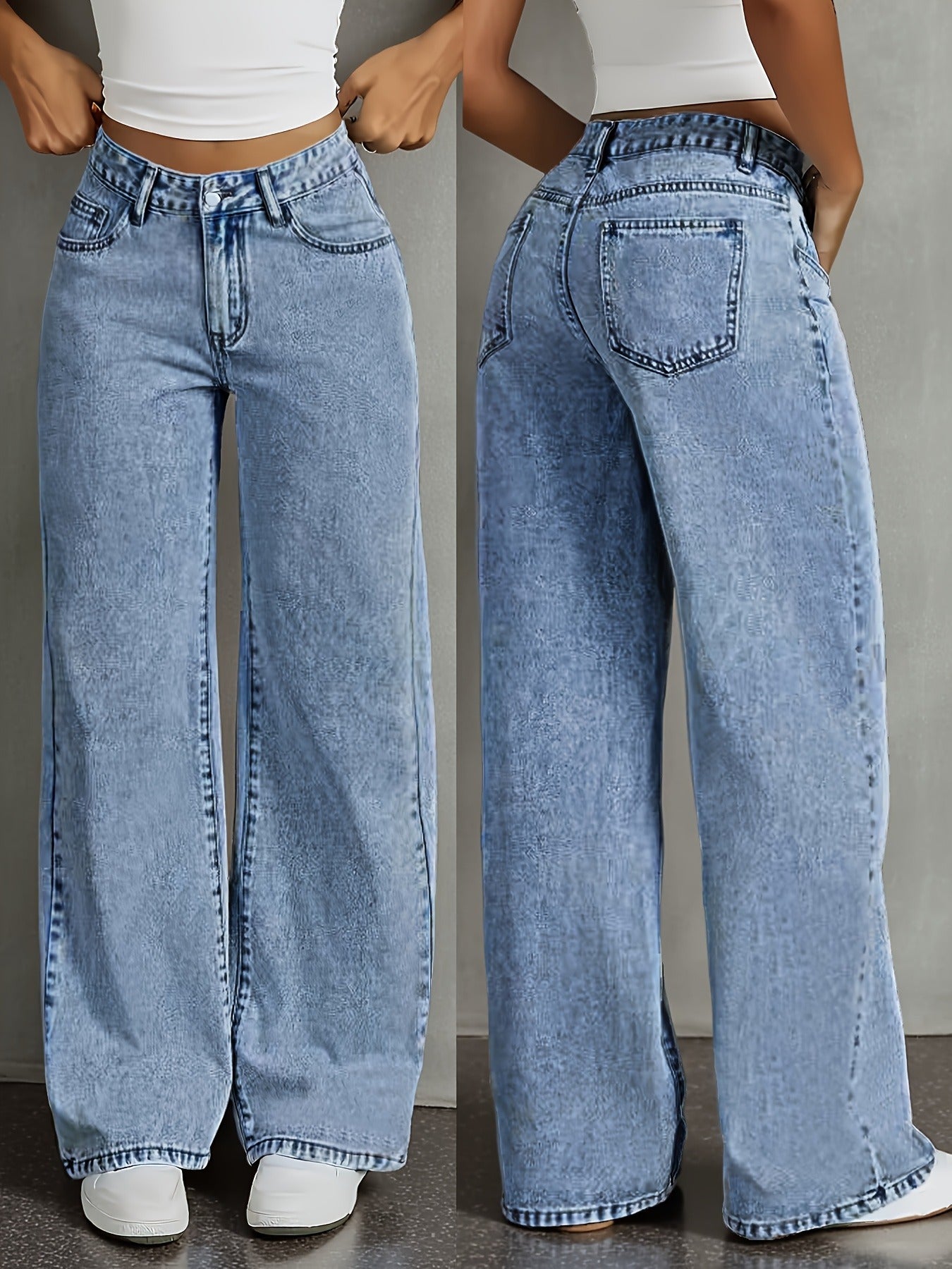 Women'S Plus-Size High-Waist Stretch Straight-Leg Jeans - Opaque Stretch Denim Fabric, Relaxed H-Line Fit with Built-In Zipper Closure, 7/8 Length Ankle, Purple & Light Blue Color Options - All-Season Casual & Formal Wear