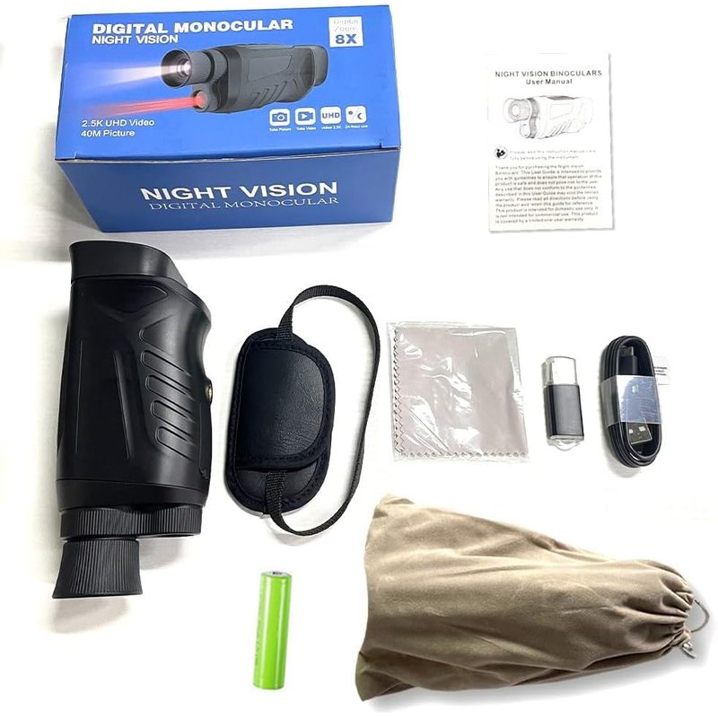 Rechargeable 2.5K 48MP Digital Infrared Night Vision Goggles with 8X Zoom - Ideal for Camping, Bird Watching, and Observation - Black Binoculars for Adults