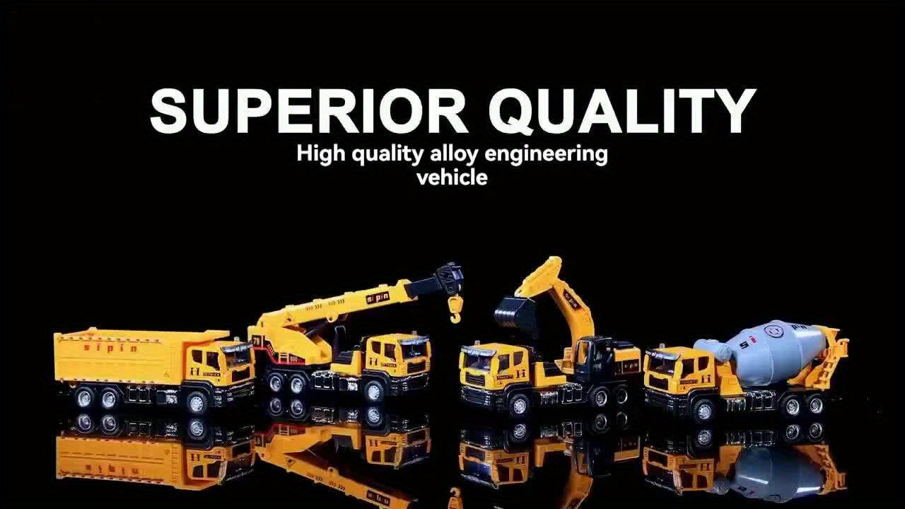 Die-Cast & Plastic Construction Truck Playset, Mini 5.8" Inertia Engineering Vehicle, Crane, Excavator, Cement Mixer, Dump Truck Toys for Boys 3-8 Years, Ideal Gift for Party Favor Christmas, Imaginative Play, ' Playset, Mini