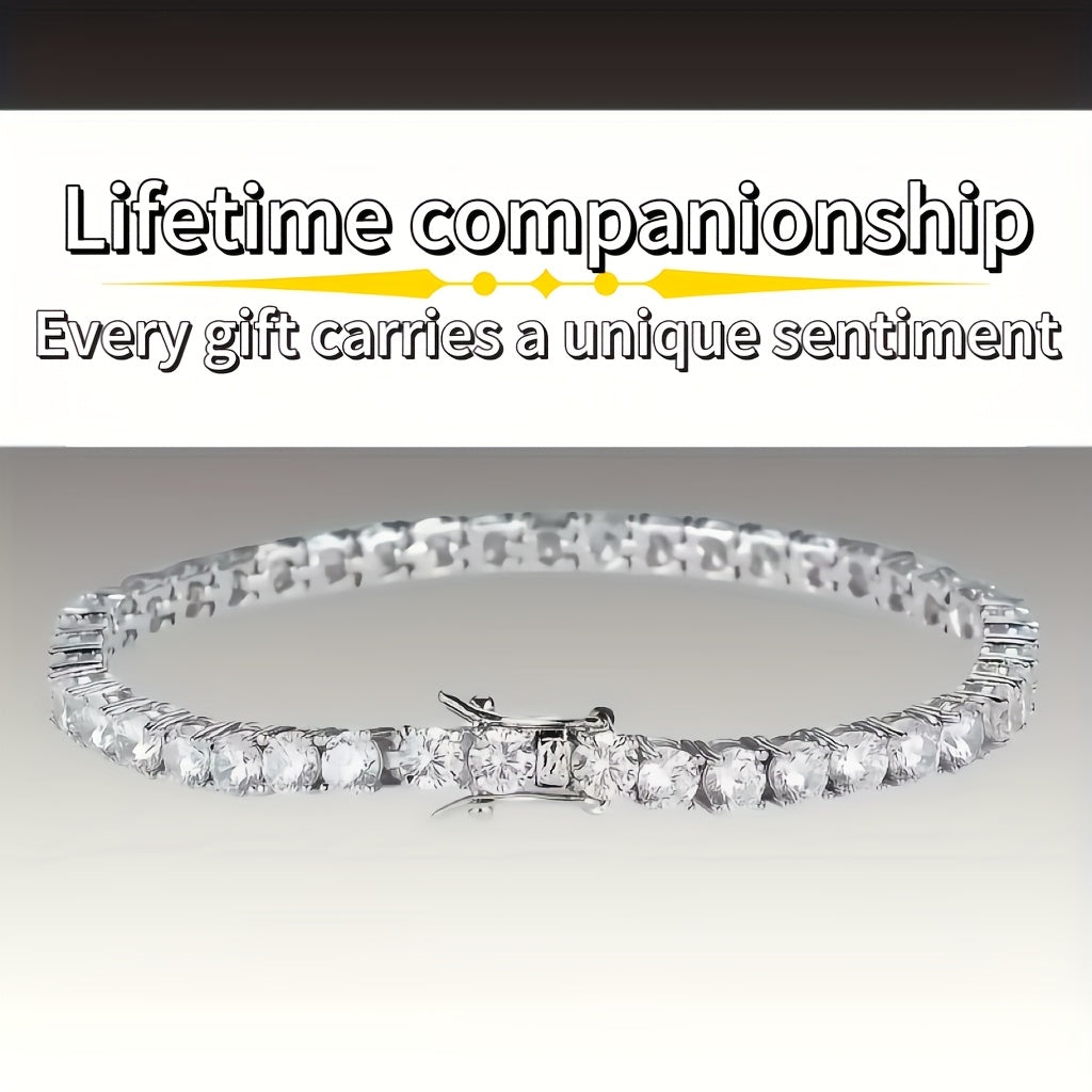4mm S925 Pure Tennis Bracelet with a Row of Moissanite, Luxurious and Elegant Style Tennis Bracelet for Women, Bright Cut, Suitable for Wedding, Birthday, Anniversary, New Year Gift, Mother's Day Gift