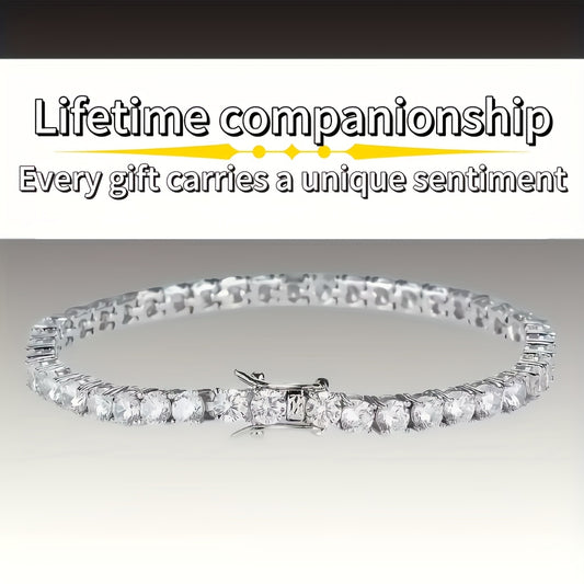 4mm S925 Pure Tennis Bracelet with a Row of Moissanite, Luxurious and Elegant Style Tennis Bracelet for Women, Bright Cut, Suitable for Wedding, Birthday, Anniversary, New Year Gift, Mother's Day Gift