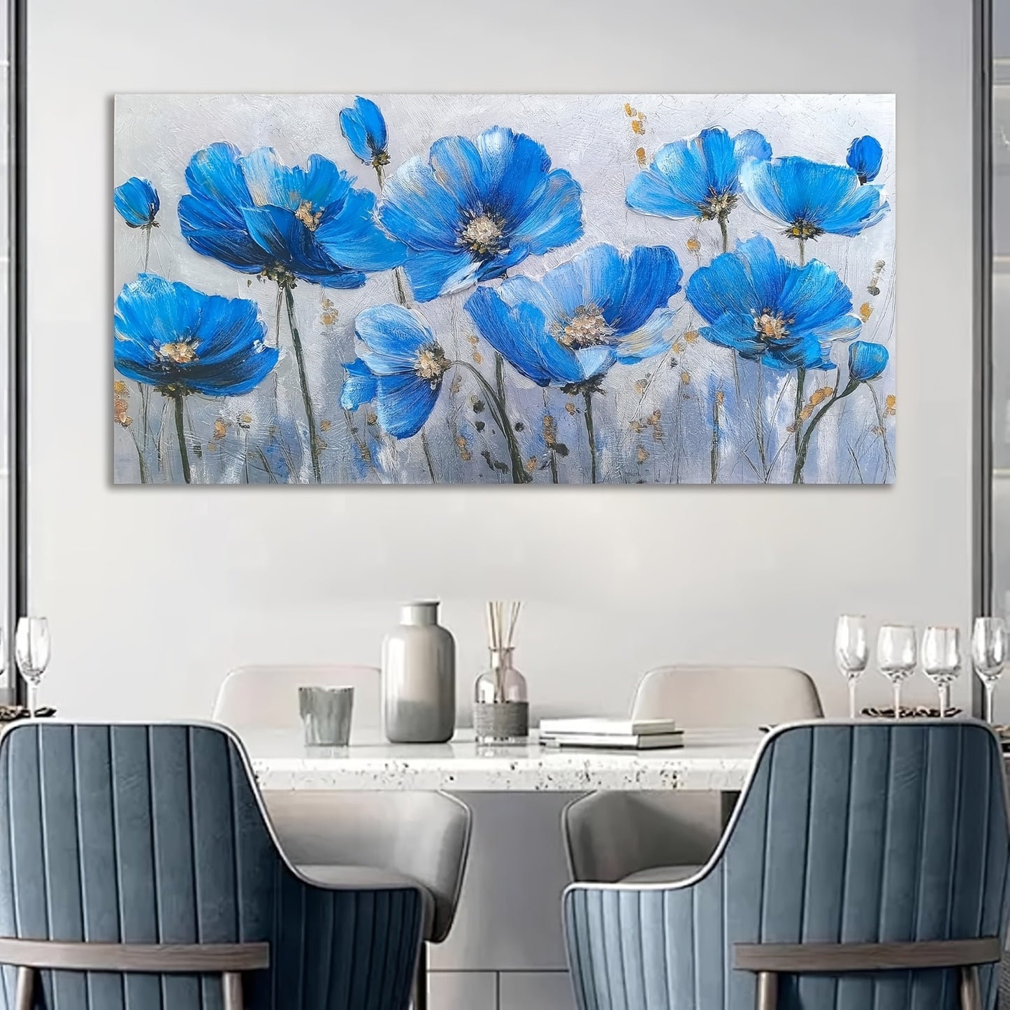 Large Blue Wildflower & Botanical Canvas Wall Art - Frameless 20x40 Inch Wildflower Pictures Suitable for Room & Office Decor, Beauty Large Artwork
