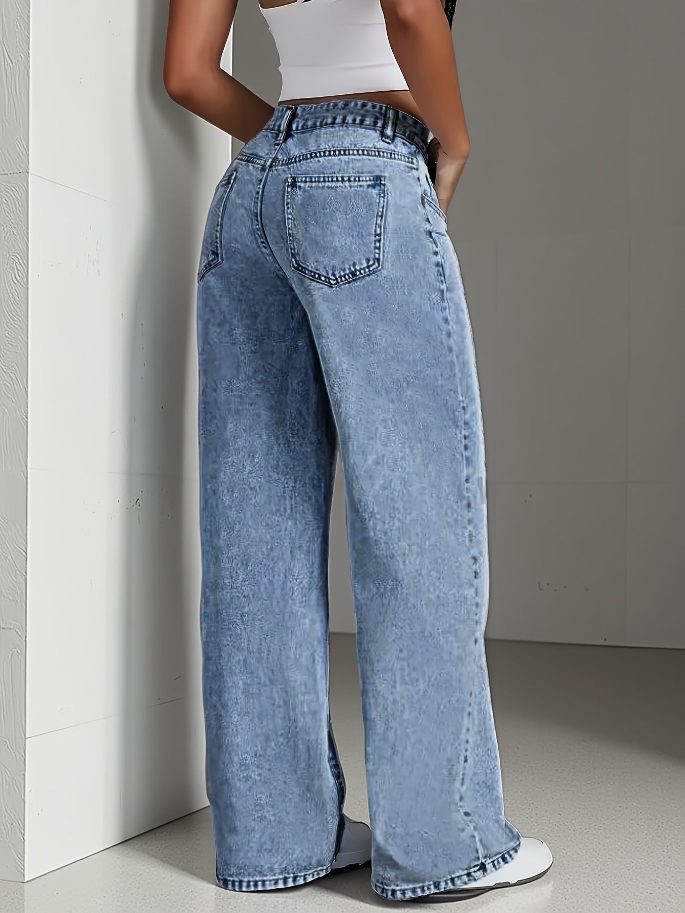 Women'S Plus-Size High-Waist Stretch Straight-Leg Jeans - Opaque Stretch Denim Fabric, Relaxed H-Line Fit with Built-In Zipper Closure, 7/8 Length Ankle, Purple & Light Blue Color Options - All-Season Casual & Formal Wear