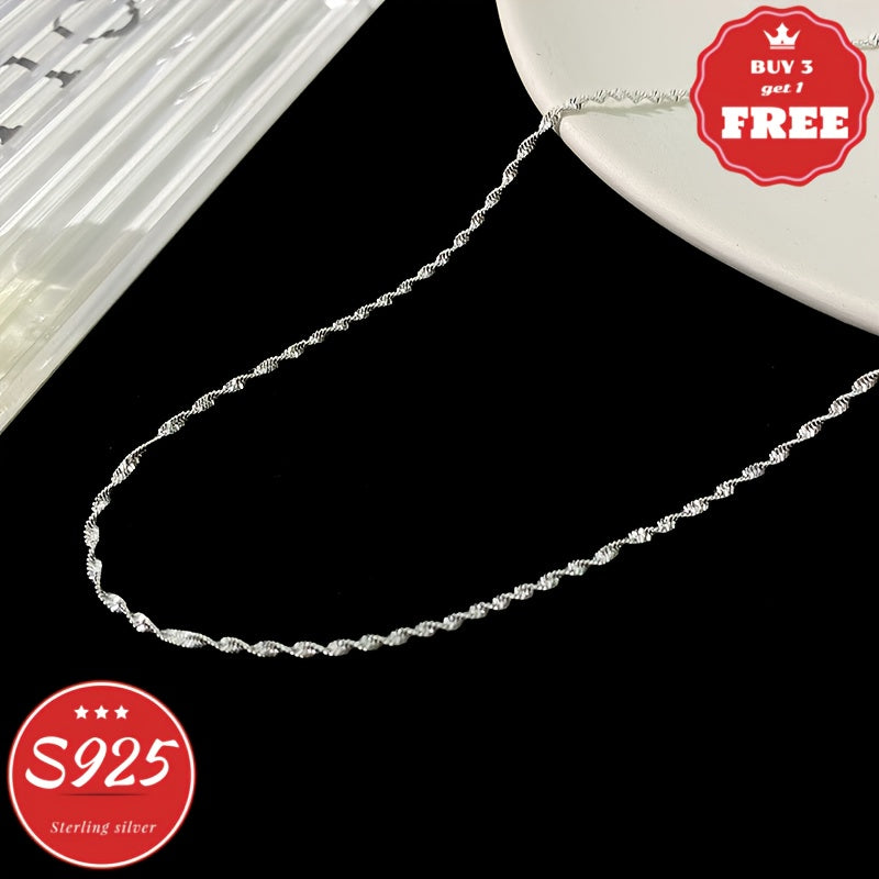 Italian Craftsmanship, S925 Sterling Silvery Ripple Necklace, Perfect for Holidays, Parties, Music Festivals, The Best Gift for His/her Birthday, Valentine's Day, Gift Box Packaging, Buy 3 Get 1 Free