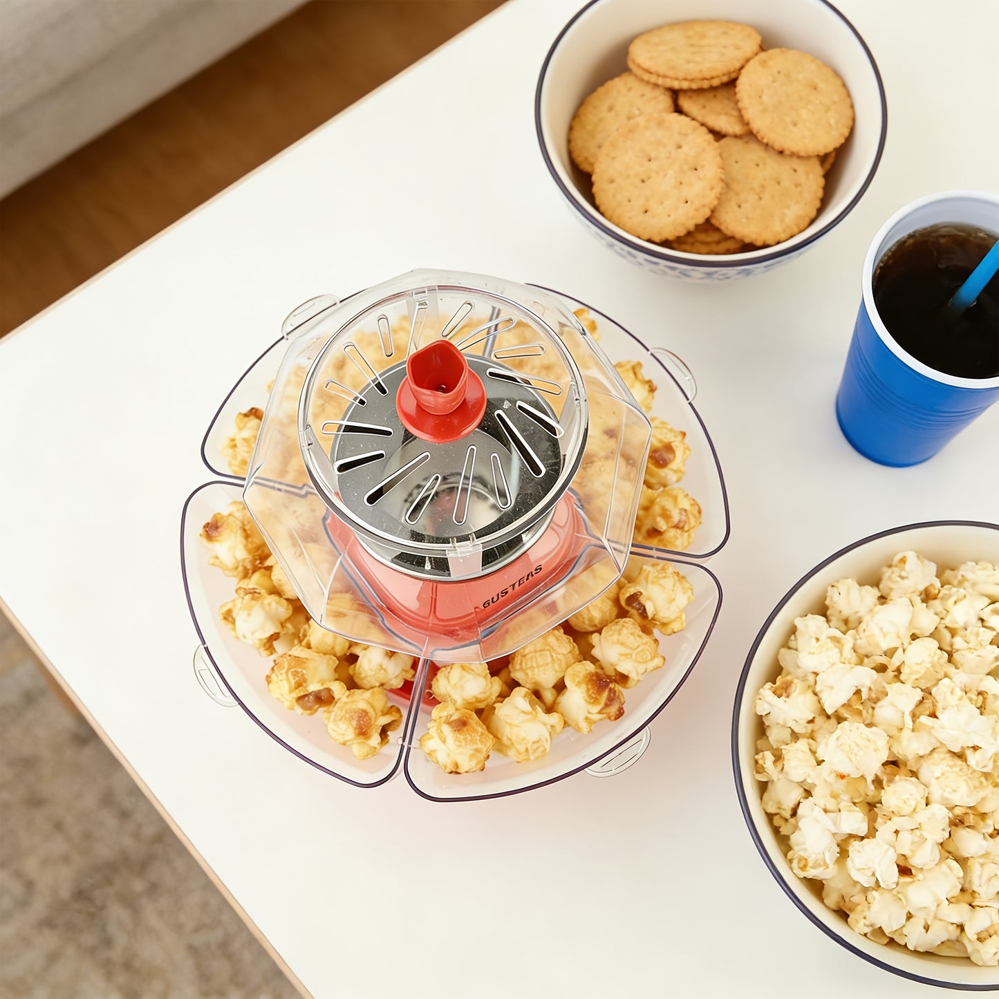 Upgraded Electric Popcorn Machine with 4 Serving Bowls, Quick 5-Min Hot Air Popper, Easy-Clean Snack Machine for Healthy Oil-Free Popcorn, Ideal for Movie Nights, Parties, Game Days, Family Gatherings, Everyday