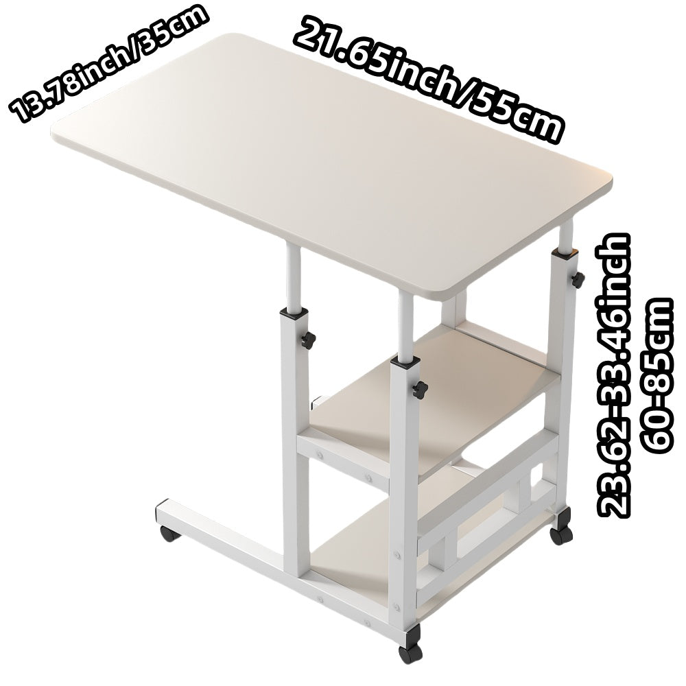 Height Adjustable Rolling Table with Storage Shelves - Heavy-Duty Wood/Metal Construction, Modern Mobile Desk with Casters, Space-Saving Design for Home Office, Bedside, Laptop Workstation & Small Spaces - Easy Assembly, Engi