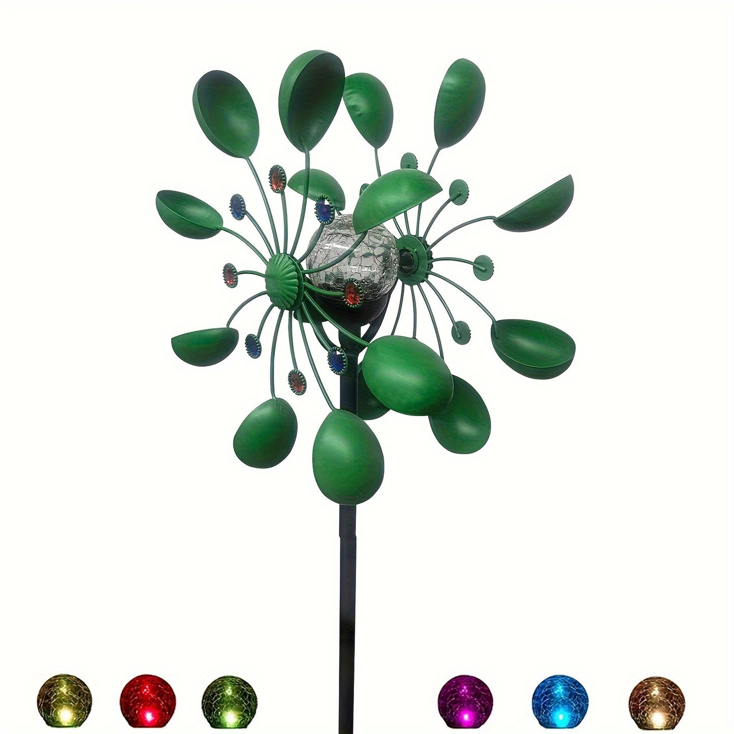 1pc Wind Spinner Outdoor with LED Glass Ball & Kinetic Wind Spinner - Dual-Direction Rotating Metal Wind Turbine Suitable for Patio, Lawn, Garden, Weddings - LED Lighting, Wedding & Landscape Decor