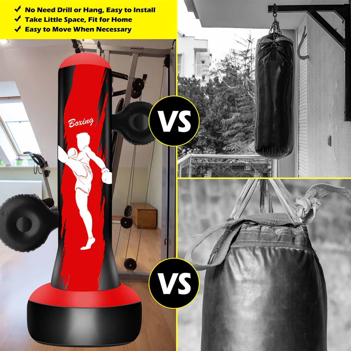 Independent Punching Bags Designed for Adults - 69" Tall Heavy Boxing Suitable for Men - Inflatable Kickboxing for Home, Office, Or Gym with Two Target Points - Red - Perfect Christmas Gift (Remember to Wear Gloves)