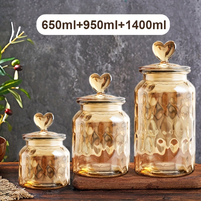 3pcs Set, 650ml-1400ml, Glass Food Storage Tank with Airtight Clamp Lid, Airtight Glass Tank, Clear Storage Container, Suitable for Sugar, Flour, Grains, Coffee, Spices, Storing Sugar, Cereal, Coffee, Biscuits, The First Choi
