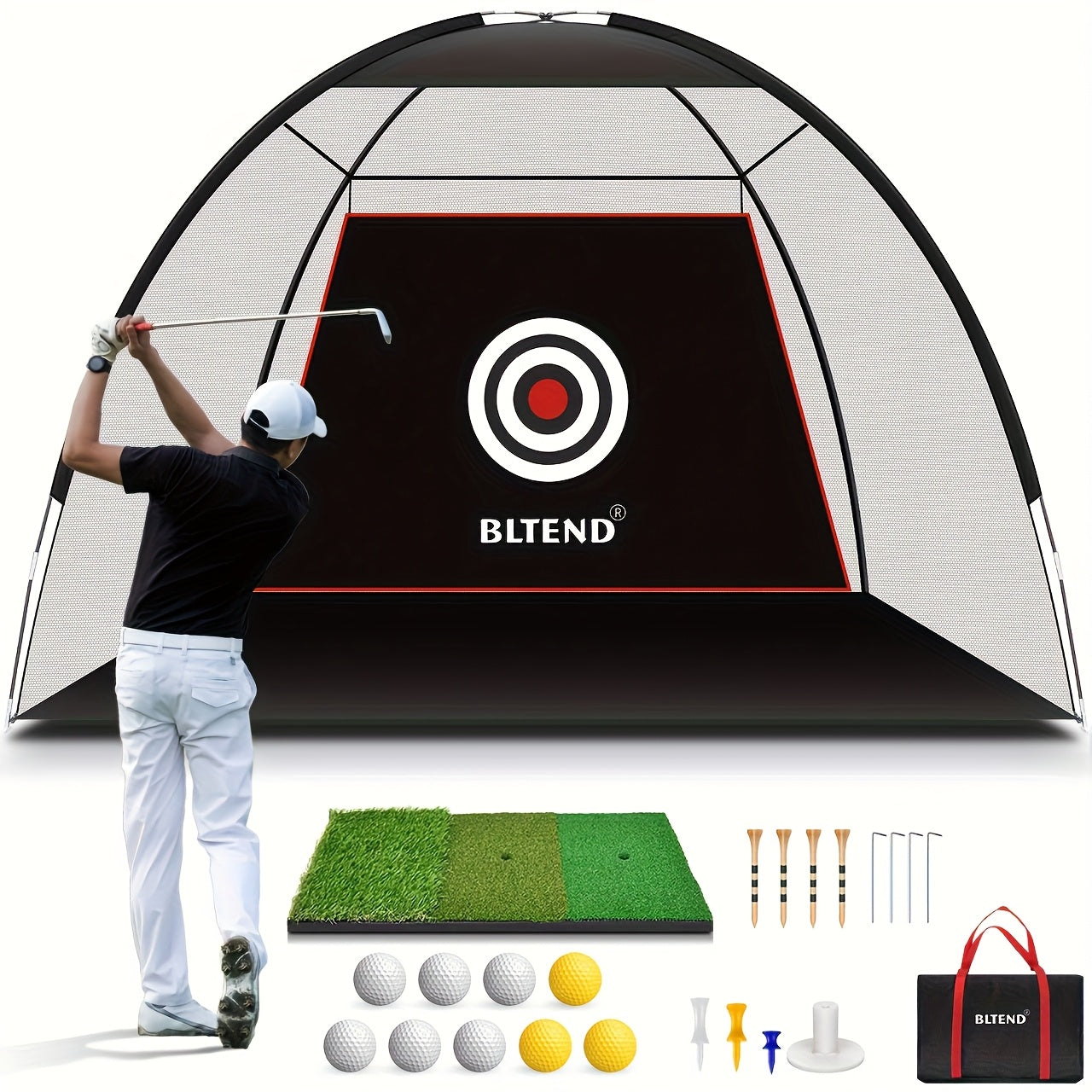 Golf Net with Mat A|B|C, Heavy Duty Golf Hitting Net, 10x7ft Golf Practice Nets for Backyard Driving, Golf Hitting Training Net for Indoor Outdoor Use - Golf Training Equipment, Golf Gifts for Women Men