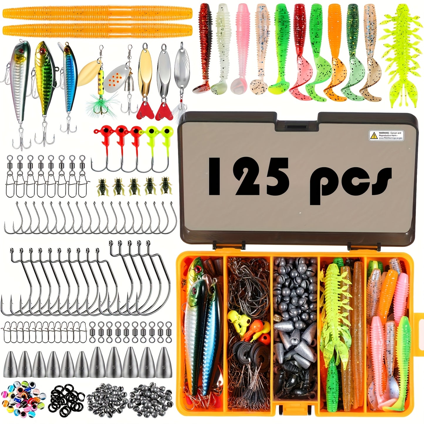 125/260/343/386/403/407pcs Fishing Tackle Box Includes Weights And Hooks, Fishing Starter Kit, Fishing Tackle Kit, Fishing Gifts For Men Angler, Multiple Piece Fishing Box For Bass Trout Freshwater Fishing, Father'S Day Chris
