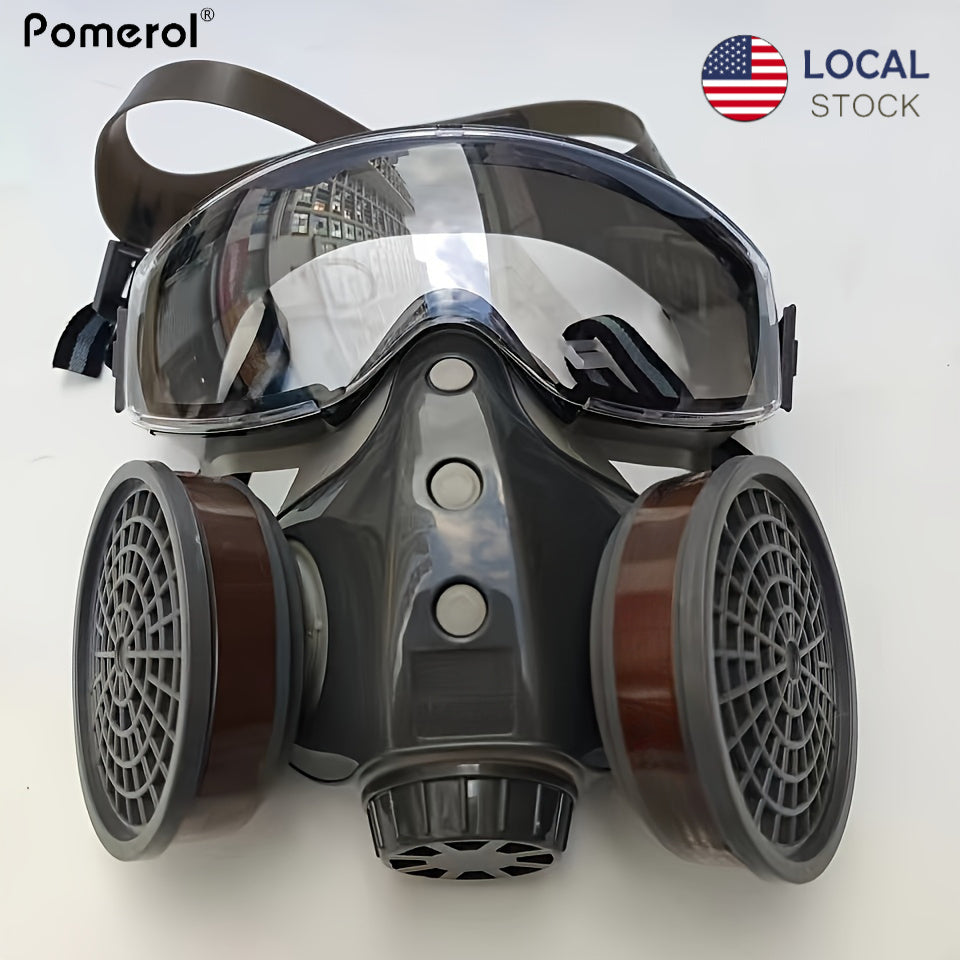 1pc Pomerol 11in1 Dual Port Reusable Half Face Respirator Mask, Reusable, Pull-On, Chemical, Biological, Radiological Contamination, Dust Respirator Gas Masks for Chemical And Radiation