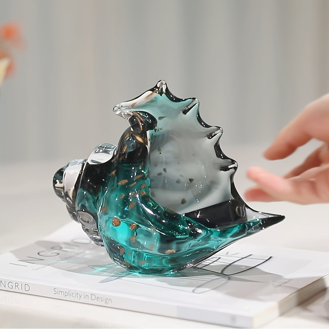 1pc green glass conch, Office storage glass seashells, marine animal storage ornaments, home decoration creative art collection sculptures, beach gifts, birthday gifts for beach enthusiasts