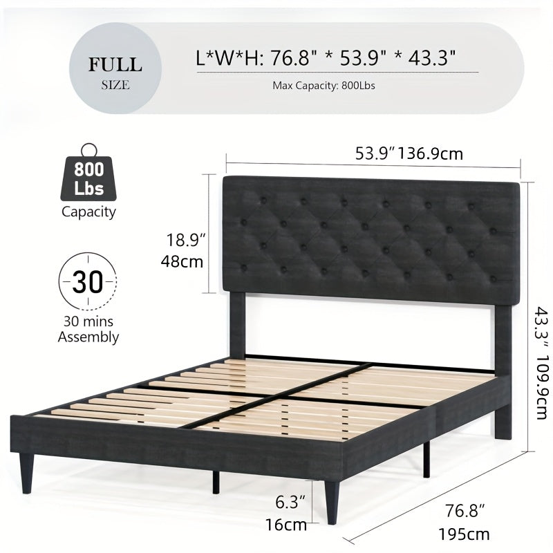Twin/Full/Queen/King Size Bed Frame With Headboard, Linen Fabric Upholstered Bed Frame With Wood Slats(mattress Not Included), Halloween Decor, Wood Slats For Easy Assembly, Button Tufted, White/Blue/Dark Gray/Light Gray/Pink