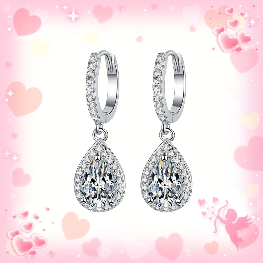 925 Silver 1-Carat*2pcs Moissanite Earrings, Women'S Moissanite Jewelry, Silvery Earrings, High-Quality Elegant Sensual Women'S Dangle Earrings, For Vacations Parties Gifts, Thoughtful Present For Friends Loved Ones Christmas