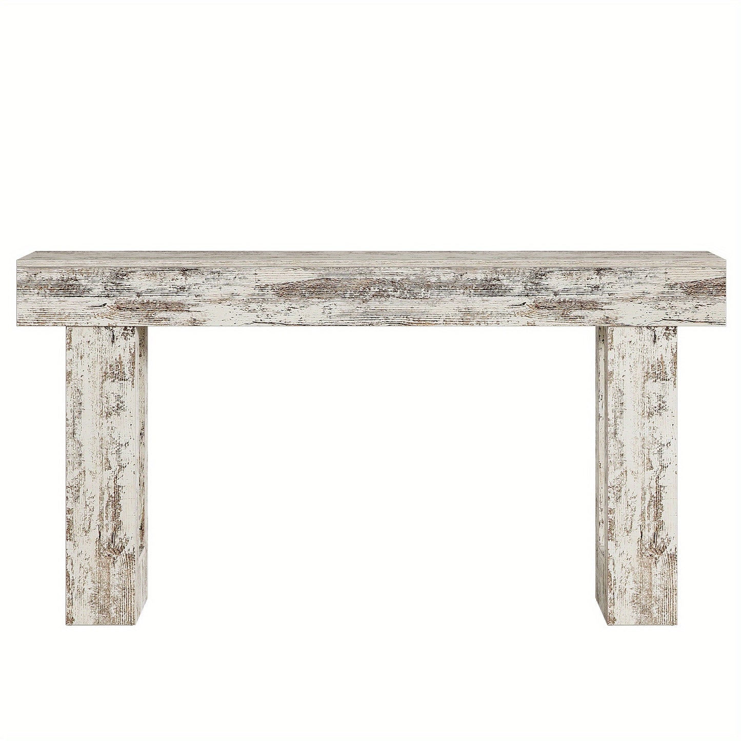 63" Farmhouse Console Table, Natural Wooden Sofa Table Rectangular Accent Console for Entryway, Hallway & Living Room (Distressed White)