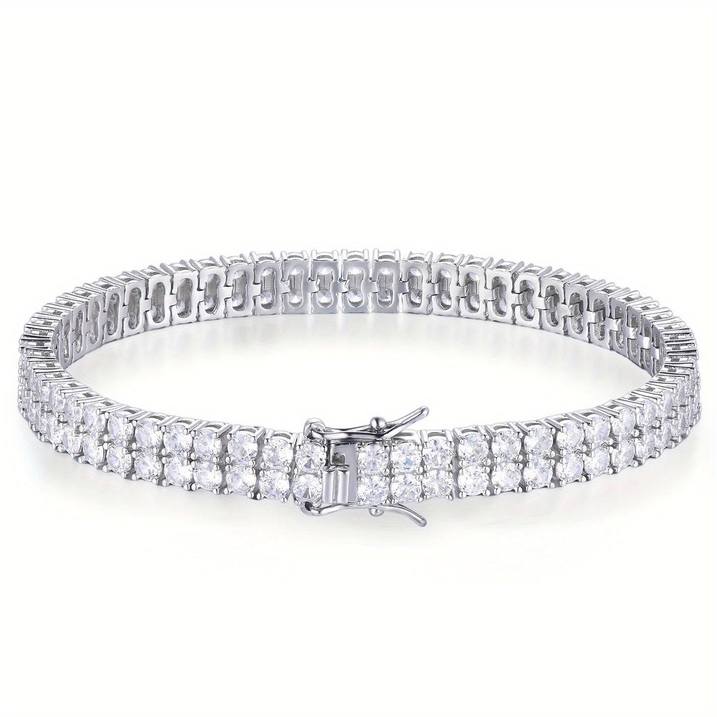 2 Rows Moissanite Tennis Bracelet For Women Men, 3mm D color VVS1 Round Cut, 925 Silver SparklingSolitaire Precious Birthday Valentine'S Day Wedding Christmas Brides Jewelry, Fine Jewelry Gifts For Women Men, Christmas Gifts