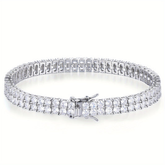 2 Rows Moissanite Tennis Bracelet For Women Men, 3mm D color VVS1 Round Cut, 925 Silver SparklingSolitaire Precious Birthday Valentine'S Day Wedding Christmas Brides Jewelry, Fine Jewelry Gifts For Women Men, Christmas Gifts