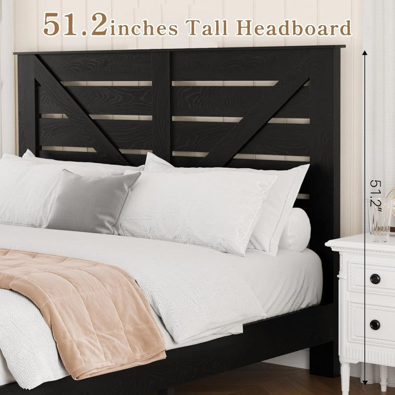 King Size High Bed Frame Black Color | Heavy Metal Bed Frame and Imitation Wooden Headboard, Easy and Easy to Assemble, With USB Charging Station and Night Light Function, Free Home Delivery (no Mattress)