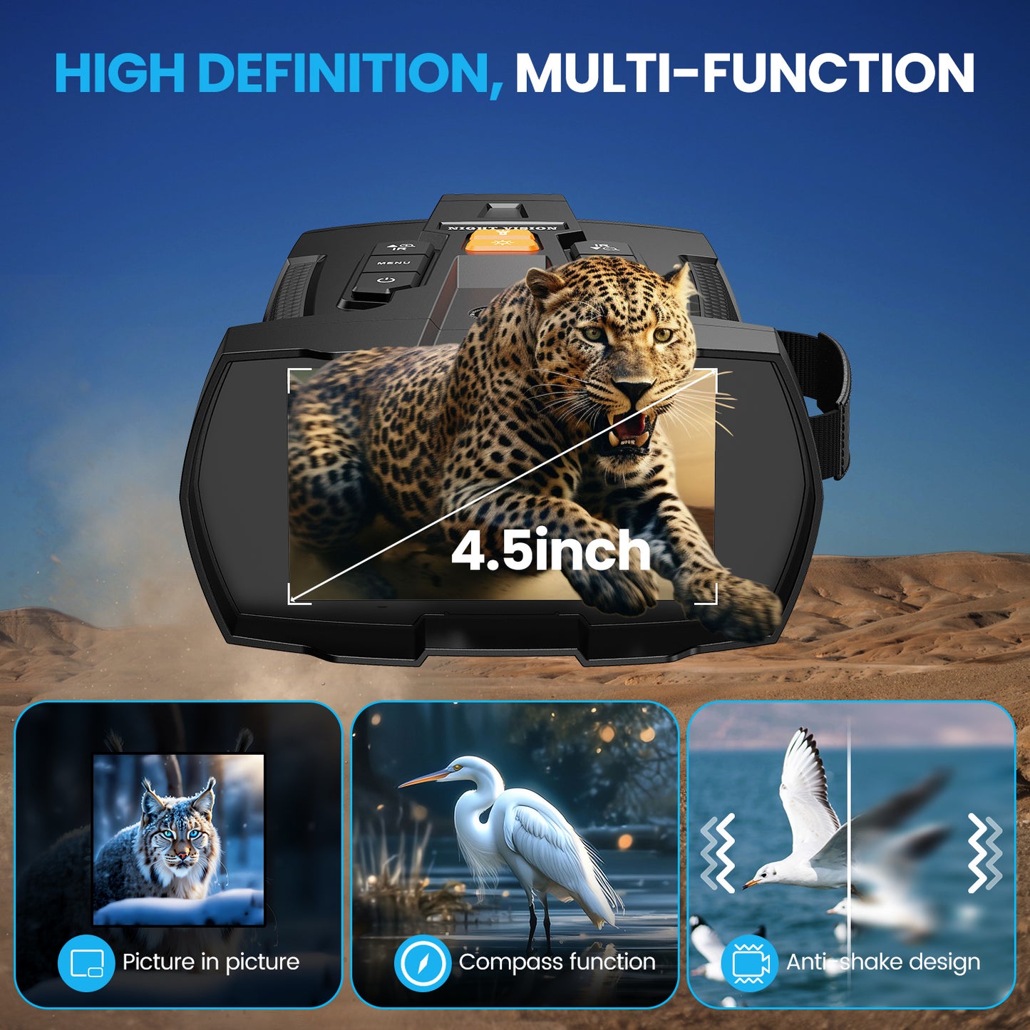 INSKAM Binocular Infrared Digital Night Vision Device, 4.5-Inch IPS Screen, 10X Digital Magnification, USB/ Battery Dual Power Supply, Portable Handheld Night Vision Device, Suitable for Outdoor Observation, Hiking, Camping,